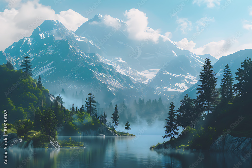 Serene mountains adorned with lush green trees, a tranquil scene amidst nature's grandeur. Serene mountains adorned with lush green trees, a tranquil scene amidst nature's grandeur.