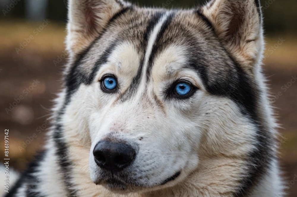 close-up shot of husky dog blue eyes