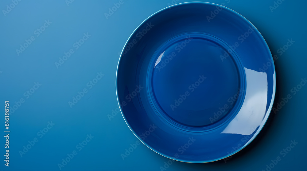 Top view of isolated of colored background empty round blue plate for food Empty dish with space for your design : Generative AI Top view of isolated of colored background empty round blue plate for food Empty dish with space for your design : Generative AI