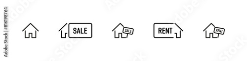 Home sale, rent vector icon set. House selling and renting icons.
