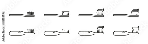 Toothbrush vector icon set. Tooth brush with toothpaste icons.