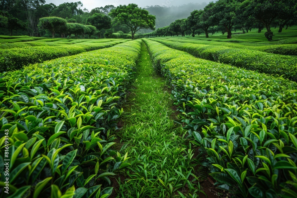 Tea Tree Plantation: Rows of neatly trimmed bushes in a tea plantation. Tea Tree Plantation: Rows of neatly trimmed bushes in a tea plantation.