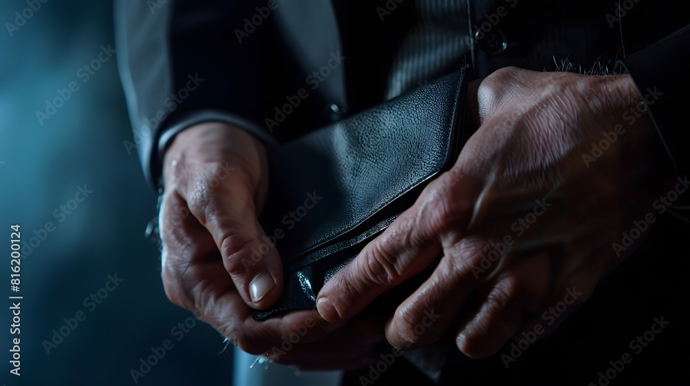Fototapeta premium Bankruptcy Business Person holding an empty wallet : Generative AI