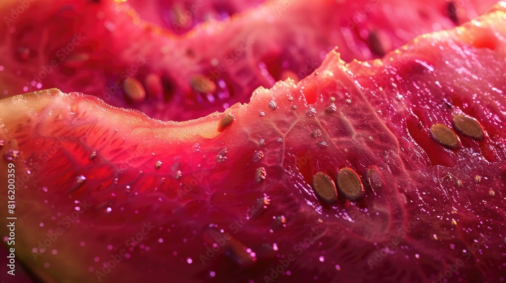 Juicy Background. Closeup Macro Texture of Fresh Watermelon for Delicious Dessert Concept