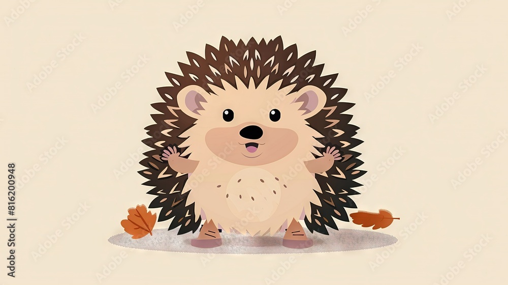 A cartoon of a hedgehog sitting on the ground with both paws on the ground and one paw raised A cartoon of a hedgehog sitting on the ground with both paws on the ground and one paw raised