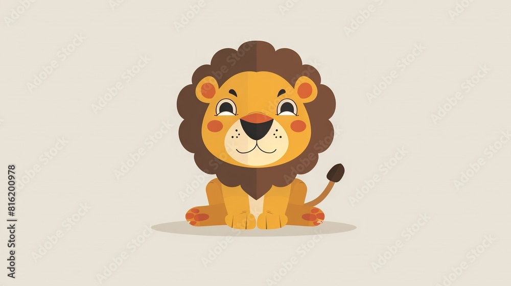 A cartoon lion sits on the ground with a spoon in its mouth, smiling at the camera A cartoon lion sits on the ground with a spoon in its mouth, smiling at the camera