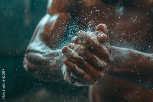 Intense Close-Up of Boxer Applying Chalk to Hands Before Training Session