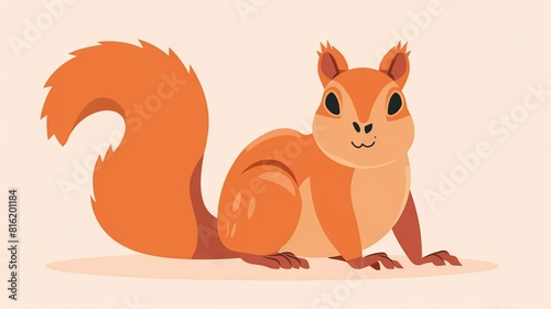   A red squirrel is seated on the ground, leaning back with its front paws resting on its hind legs, and gazing at the camera with surprise photo