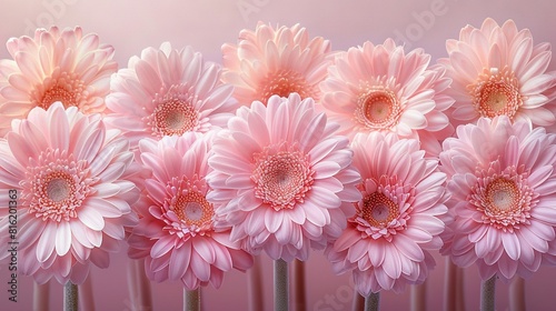   A cluster of pink blossoms rests beside each other atop a pink backdrop, surrounded by a pink wall