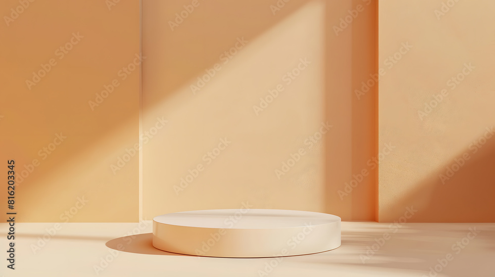 Fototapeta premium Background Wall Studio Shadow Kitchen Podium Table Product Backdrop Room Orange Beige Pattern Gradient Light Bg 3d Mockup Cosmetic Abstract Cream Color Pastel Texture Scene Summer Lof : Generative AI