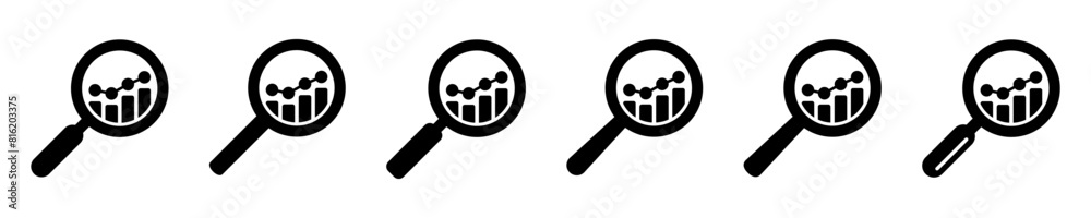 Analytic icons - magnifying glasses with bar chart icons, analysis icon. Analytic icons - magnifying glasses with bar chart icons, analysis icon.