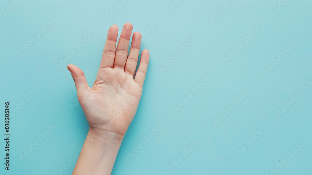 Empty hand palm of caucasian woman over pastel blue background Open hand gesture closeup Adult female person right hand macro Body parts concept Directly above view : Generative AI Empty hand palm of caucasian woman over pastel blue background Open hand gesture closeup Adult female person right hand macro Body parts concept Directly above view : Generative AI