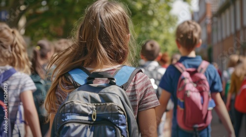 Children Walking to School with Backpacks