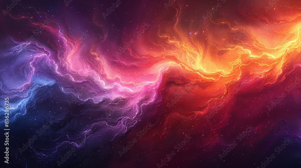 abstract fluid illustration of colorful electric clouds, stormy sky