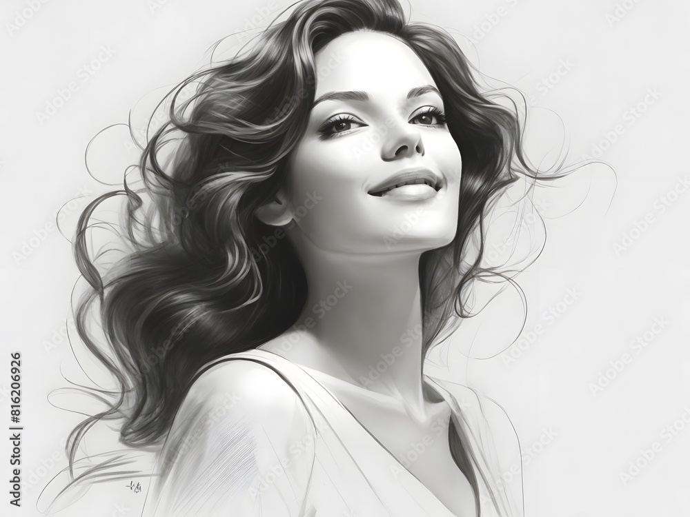 Ink sketch of a girl created in line drawing technique. A beautiful woman is drawn in pencil. Ink sketch of a girl created in line drawing technique. A beautiful woman is drawn in pencil.