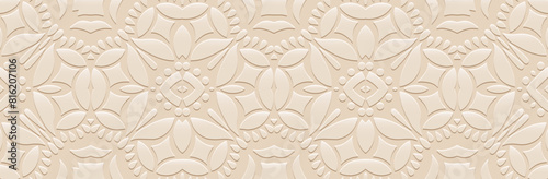 Banner, tribal cover design. Relief geometric vintage 3D pattern on a light satin background. Ornaments, arabesques, handmade. Ethnic culture of the East, Asia, India, Mexico, Aztec, Peru.