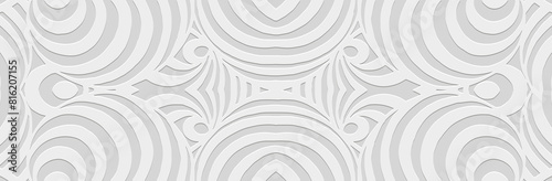 Banner, tribal cover design. Relief geometric fractal abstract 3D pattern on a white background. Ornaments, arabesques, handmade. Ethnic culture of the East, Asia, India, Mexico, Aztec, Peru.