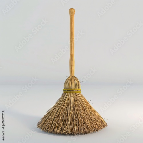 A broom with a wooden handle on a white background photo