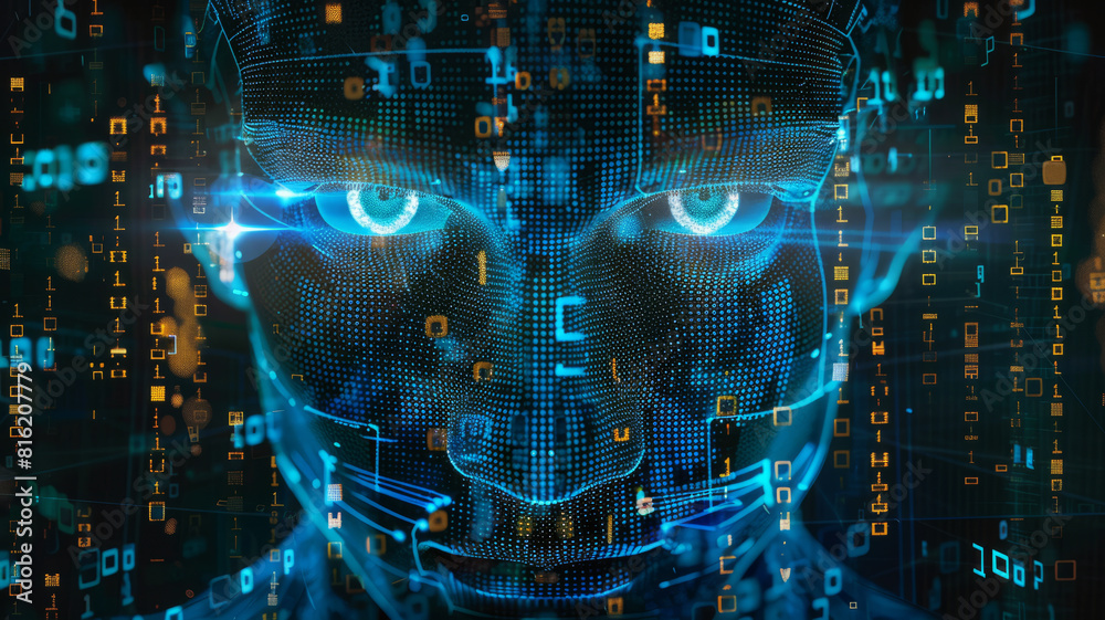 Fototapeta premium the face of a human being with an array of code stock photo,generative ai