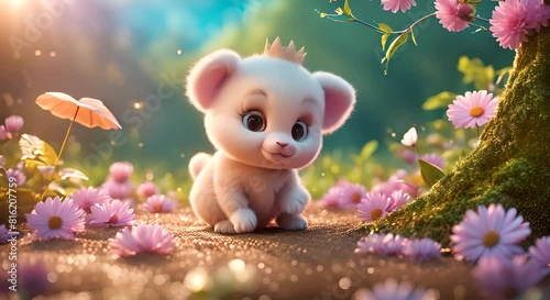 cute baby animals with glitter in nature background photo