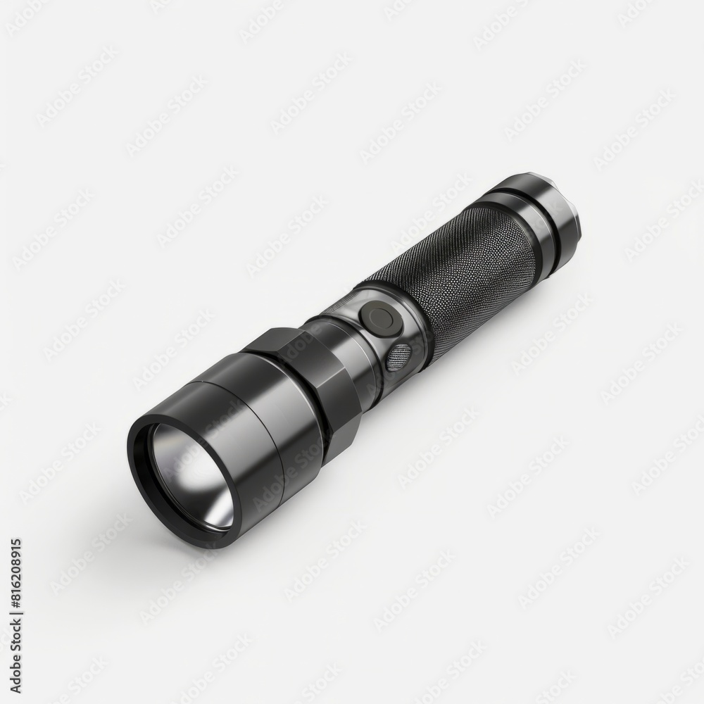 A black flashlight casting a glow on a white background A black flashlight casting a glow on a white background