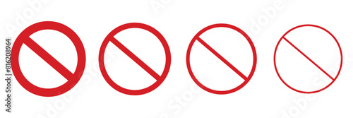 Set of Prohibition sign icon. Crossed out red circle. Vector Illustration.