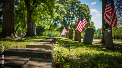 Memorial Day tributes: Tombstones and flags.