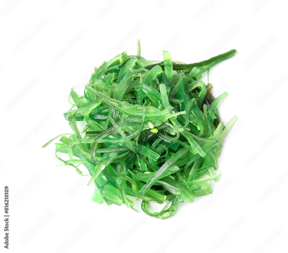Tasty seaweed salad isolated on white, top view Tasty seaweed salad isolated on white, top view