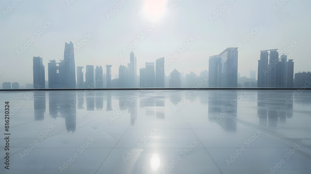empty floor with city skyline in hangzhou china : Generative AI