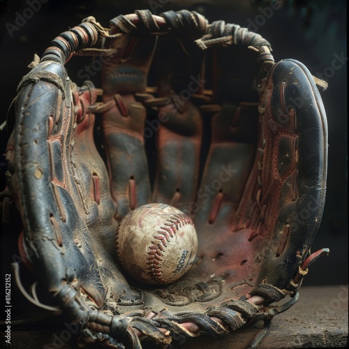Time-Worn Baseball Glove with Ball - A Nostalgic Sports Detail
