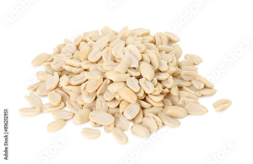 Pile of fresh peeled peanuts isolated on white