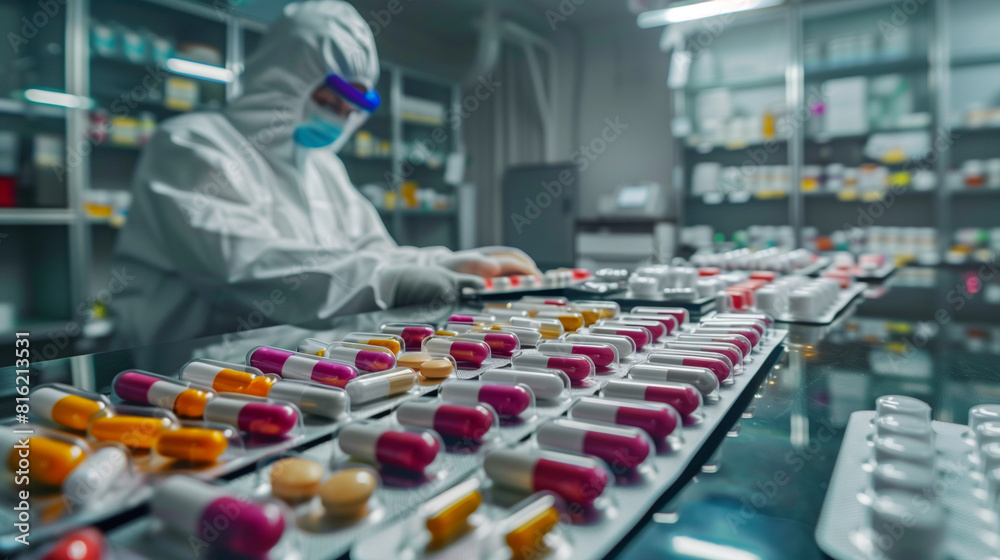 A scientist woman checking pils in the lab A scientist woman checking pils in the lab