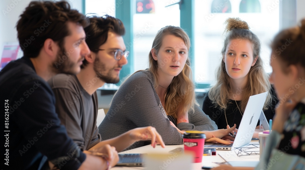 A team of business partners during a prearranged meeting. A team of business partners during a prearranged meeting.