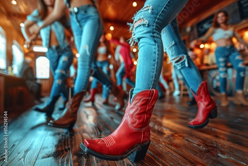 Women in Red Cowboy Boots Dancing in a Bar