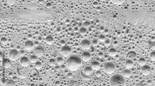   A close-up of water droplets on a window pane  in black and white