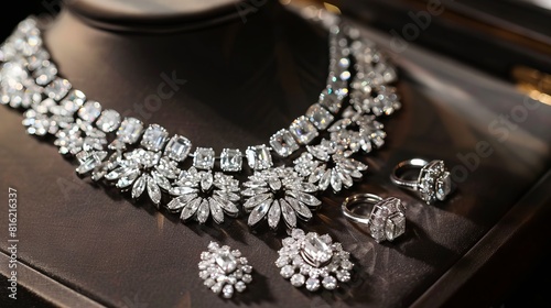Full diamond set necklace bracelet earrings and ring 