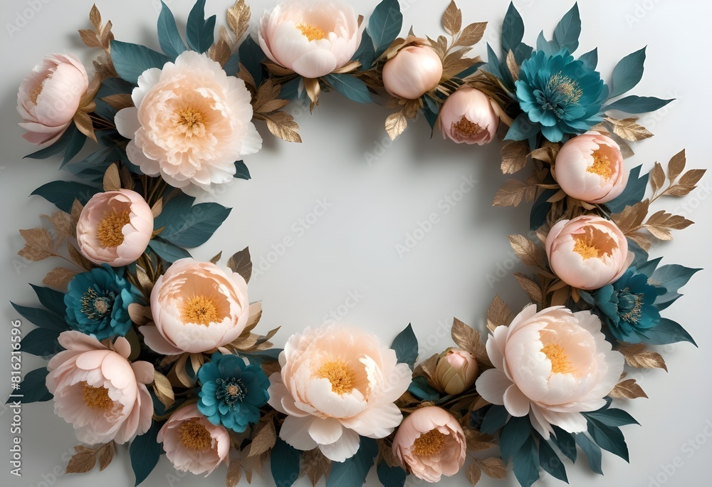 Obraz premium Frame made of beautiful flowers of different matellic colours on transparent background a concept summer flowers