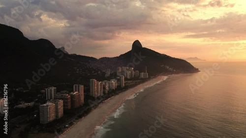 Aerial view, Sunrise from São Conrado Beach, Rio de Janeiro, Brazil photo