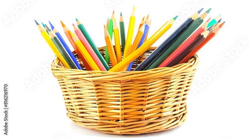 basket with pencils and pens   isolated on white background : Generative AI