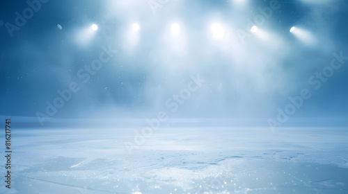 Snow and ice backgroundEmpty ice rink illuminated by spotlights : Generative AI photo