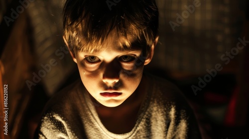 Intense young boy in dramatic lighting © Denys
