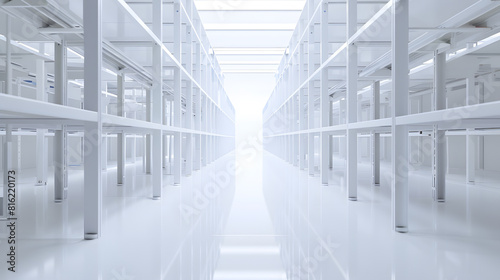 white empty high rack along the aisle : Generative AI