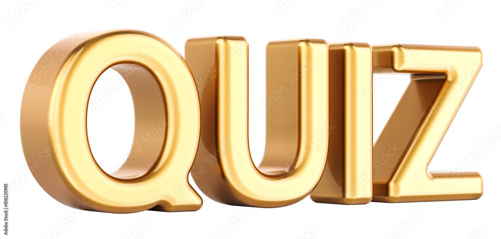 QUIZ, gold inscription. 3D rendering isolated on transparent background