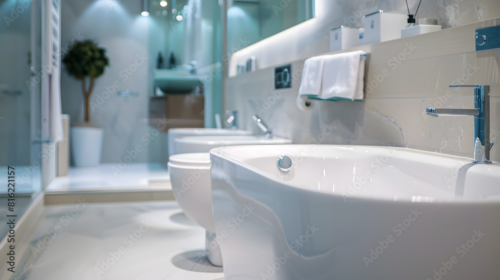 The interior of the bathroom Interior Design Bathroom in the apartment or in a hotel Kabir shower tub sink bidet and toilet : Generative AI The interior of the bathroom Interior Design Bathroom in the apartment or in a hotel Kabir shower tub sink bidet and toilet : Generative AI