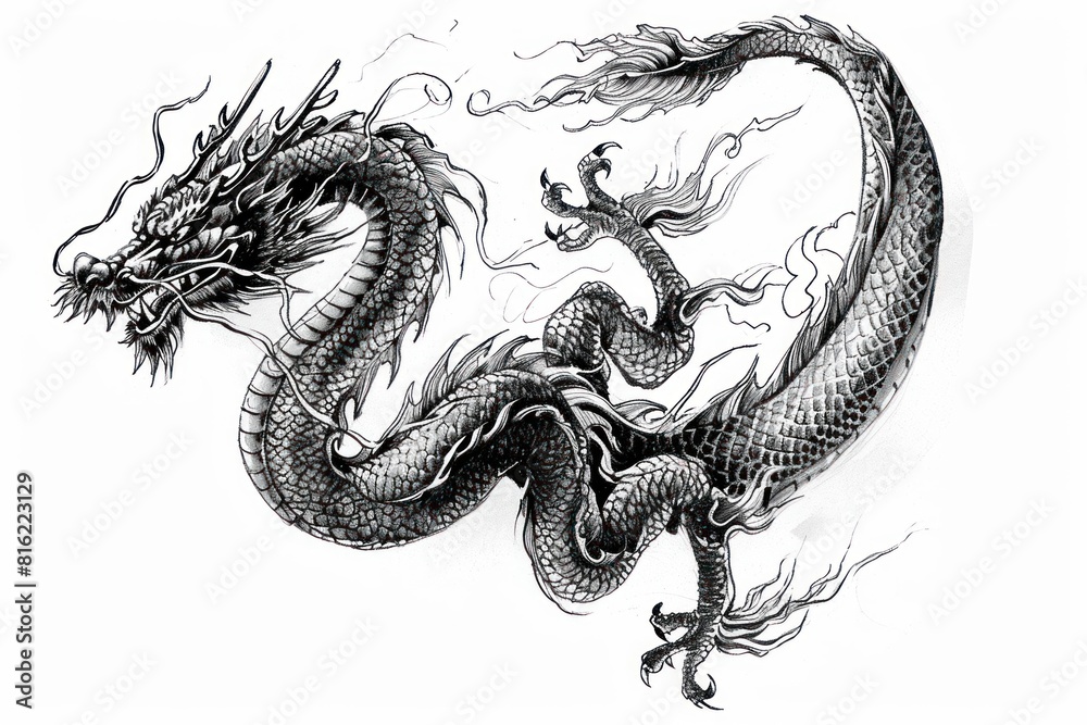 Obraz premium Tatton design of Chinese zodiac dragon as the mythical animal in Eastern Asia culture.