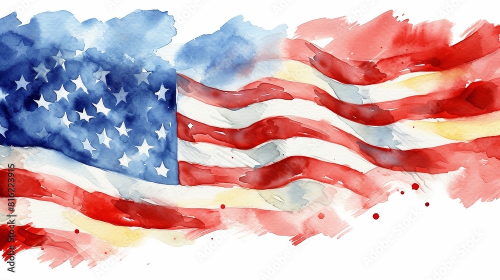 Watercolor painting of US national flag