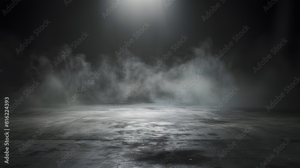 Abstract image of dark room concrete floor Black room or stage background for product placementPanoramic view of the abstract fog White cloudiness mist or smog moves on black backgroun : Generative AI Abstract image of dark room concrete floor Black room or stage background for product placementPanoramic view of the abstract fog White cloudiness mist or smog moves on black backgroun : Generative AI