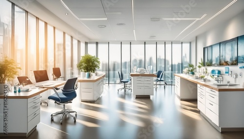  Blurred dental clinic background. Defocused interior of modern dental office.