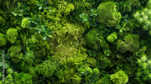 Texture of lush green moss. Eco-friendliness, sustainability, and healing power of nature.