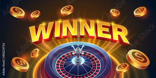 Casino fortune machine winner, jackpot fortune of luck, win banner. Vector illustration